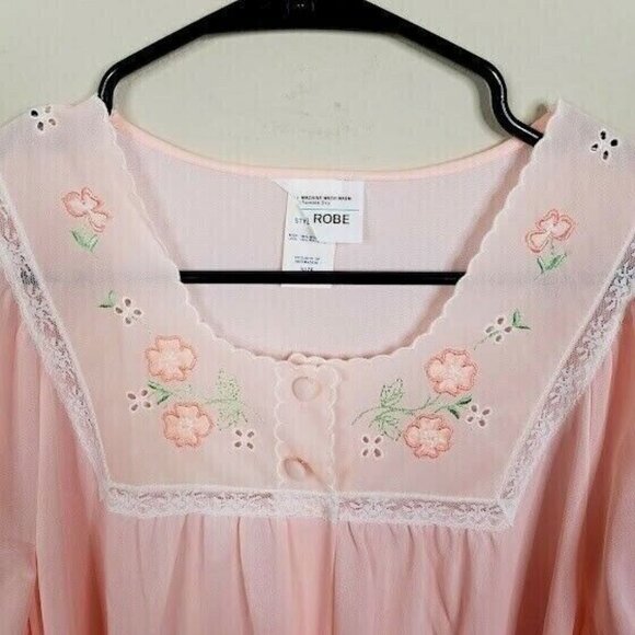 Vintage Embroidered Robe Housecoat Size Small Scalloped Neckline Button Front - Picture 3 of 7